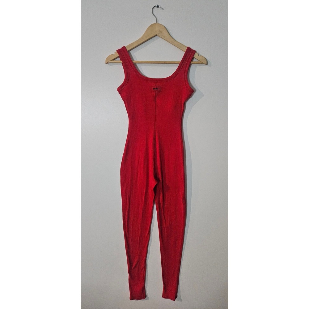 SKIMS Ribbed Onesie Women S Poppy Red Excellent Scoop Neck Sleeveless Bodysuit - Picture 3 of 9
